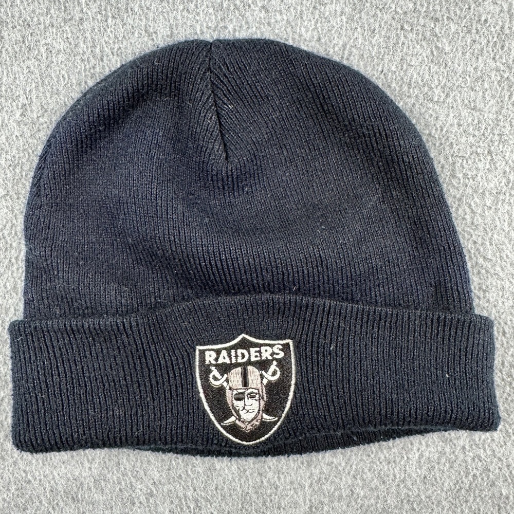 NFL Beanie Hat Mens OS Black Las Vegas Raiders Knit Cuffed Embroidered Logo